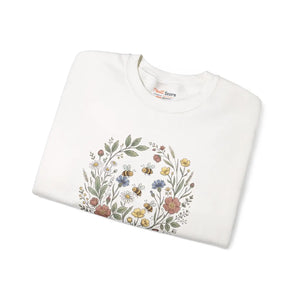 Floral Wreath Crewneck Sweatshirt, Vintage Botanical Flowers Design - Sweatshirts - m