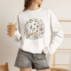 Floral Wreath Crewneck Sweatshirt, Vintage Botanical Flowers Design - Sweatshirts - m