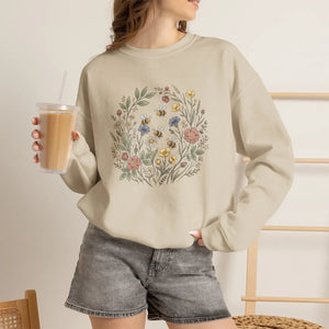 Floral Wreath Crewneck Sweatshirt, Vintage Botanical Flowers Design - Sweatshirts - m