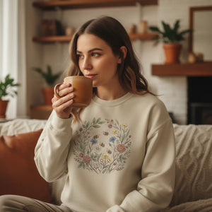 Floral Wreath Crewneck Sweatshirt, Vintage Botanical Flowers Design - Sweatshirts - m