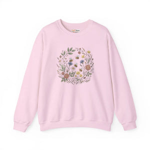 Floral Wreath Crewneck Sweatshirt, Vintage Botanical Flowers Design - Sweatshirts - m