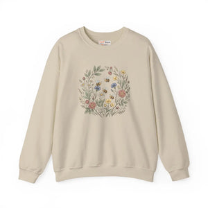 Floral Wreath Crewneck Sweatshirt, Vintage Botanical Flowers Design - Sweatshirts - m