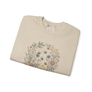 Floral Wreath Crewneck Sweatshirt, Vintage Botanical Flowers Design - Sweatshirts - m
