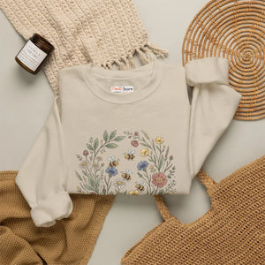 Floral Wreath Crewneck Sweatshirt, Vintage Botanical Flowers Design - Sweatshirts - m