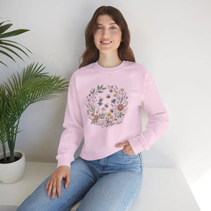 Floral Wreath Crewneck Sweatshirt, Vintage Botanical Flowers Design - Sweatshirts - m
