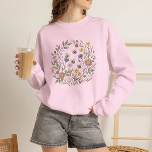 Floral Wreath Crewneck Sweatshirt, Vintage Botanical Flowers Design - Sweatshirts - m