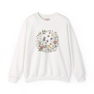 Floral Wreath Crewneck Sweatshirt, Vintage Botanical Flowers Design - Sweatshirts - m