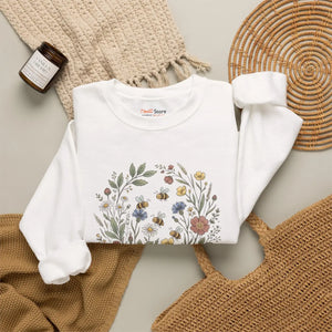 Floral Wreath Crewneck Sweatshirt, Vintage Botanical Flowers Design - Sweatshirts - m