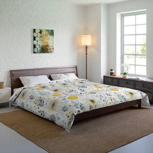 Grey Pattern Comforter – Floral Yellow Bedspread - Dipaliz - Quilts & Comforters