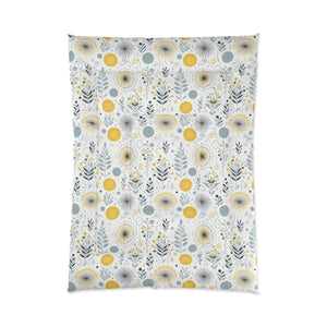 Grey Pattern Comforter – Floral Yellow Bedspread - Dipaliz - Quilts & Comforters