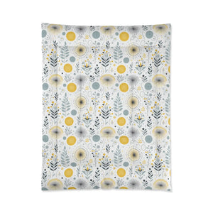 Grey Pattern Comforter – Floral Yellow Bedspread - Dipaliz - Quilts & Comforters
