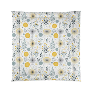 Grey Pattern Comforter – Floral Yellow Bedspread - Dipaliz - Quilts & Comforters