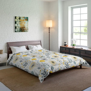 Grey Pattern Comforter – Floral Yellow Bedspread - Dipaliz - Quilts & Comforters