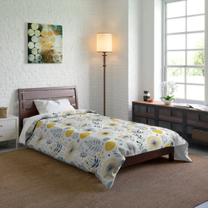 Grey Pattern Comforter – Floral Yellow Bedspread - Dipaliz - Quilts & Comforters