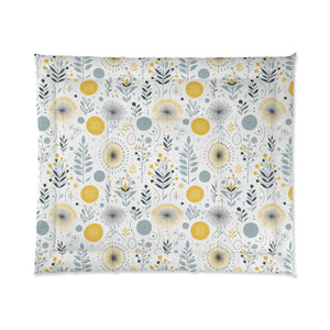 Grey Pattern Comforter – Floral Yellow Bedspread - Dipaliz - Quilts & Comforters