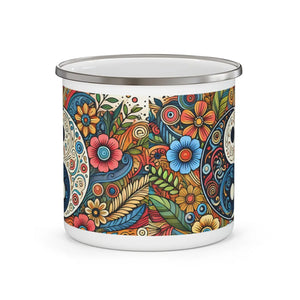 Floral Yin Yang Enamel Camping Mug - 12oz Outdoor - Dipaliz - Mugs