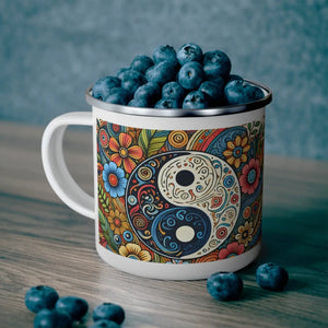 Floral Yin Yang Enamel Camping Mug - 12oz Outdoor - Dipaliz - Mugs