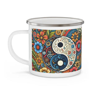 Floral Yin Yang Enamel Camping Mug - 12oz Outdoor - Dipaliz - Mugs