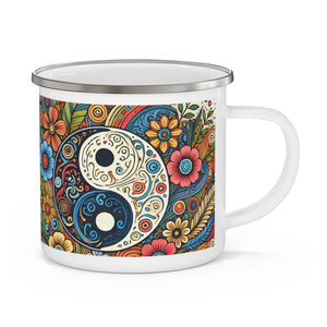 Floral Yin Yang Enamel Camping Mug - 12oz Outdoor - Dipaliz - Mugs