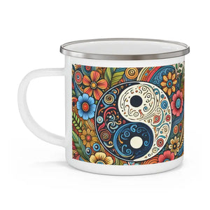Floral Yin Yang Enamel Camping Mug - Wild Chic Style - Dipaliz - 12oz - Mugs