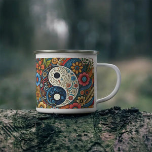Floral Yin Yang Enamel Camping Mug - Wild Chic Style - Dipaliz - 12oz - Mugs