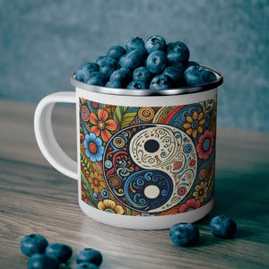 Floral Yin Yang Enamel Camping Mug - Wild Chic Style - Dipaliz - 12oz - Mugs