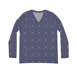 T-shirts - Long Sleeve Women’s v Neck Shirt Floral Pattern Purple - Dipaliz