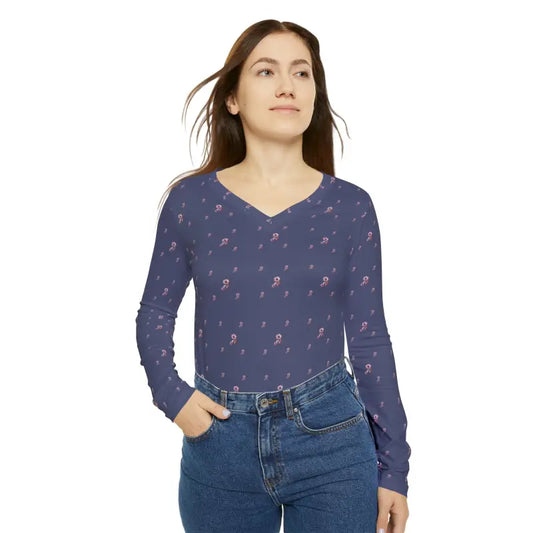 Florally Fabulous Purple V-neck: Cozy Elegance in Blooms! - Xs Shirts