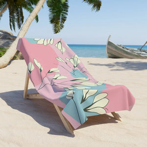 Floral Pink Pastel Beach Towel – Cotton Loop Backing - Dipaliz - Towels