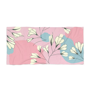 Floral Pink Pastel Beach Towel – Cotton Loop Backing - Dipaliz - Towels