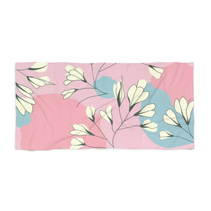 Floral Pink Pastel Beach Towel – Cotton Loop Backing - Dipaliz - Towels