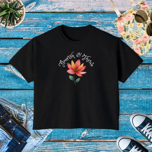 Floral Graphic Boxy Tee Vintage Pigment Dye Style - Dipaliz - Black / s - T-shirts