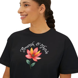 Floral Graphic Boxy Tee Vintage Pigment Dye Style - Dipaliz - T-shirts