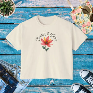 Floral Graphic Boxy Tee Vintage Pigment Dye Style - Dipaliz - Ivory / s - T-shirts