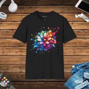Vibrant Color Burst Flower Softstyle Tee - Dipaliz - Black / s - T-shirts