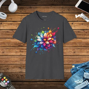 Vibrant Color Burst Flower Softstyle Tee - Dipaliz - Dark Heather / s - T-shirts