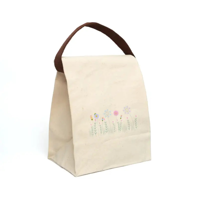 Chic Flower Fields Canvas Lunch Bag - & Durable - 8’’ x 12.5’’ 5.5’’ / Natural Bags