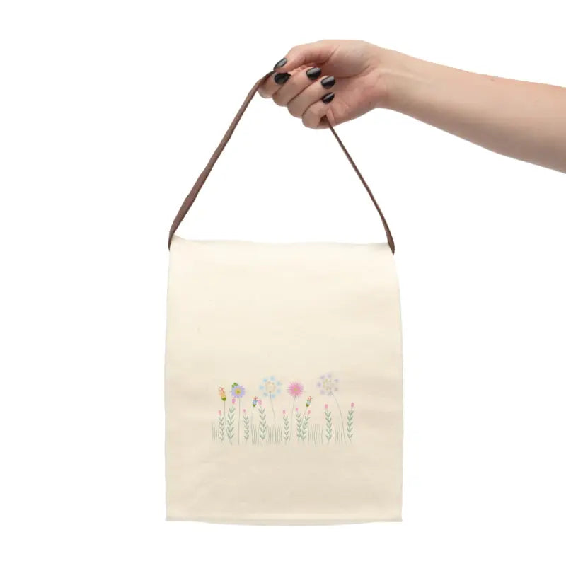 Chic Flower Fields Canvas Lunch Bag - & Durable - 8’’ x 12.5’’ 5.5’’ / Natural Bags