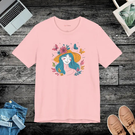 Whimsical Flower Hat & Butterflies Unisex Jersey Tee - Pink / s T-shirt