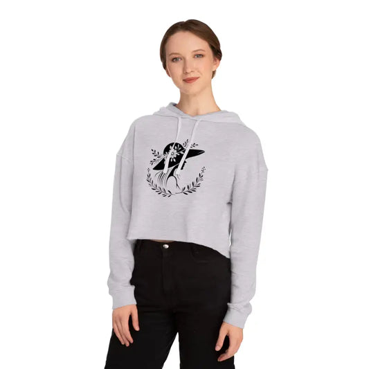 Flower Heart Cropped Hooded Sweatshirt for Women - Grey Heather / Xs Hoodie