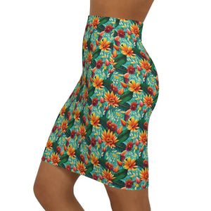 Women’s Mini Skirt Flower Pattern Stretchy Green - Dipaliz - Skirts