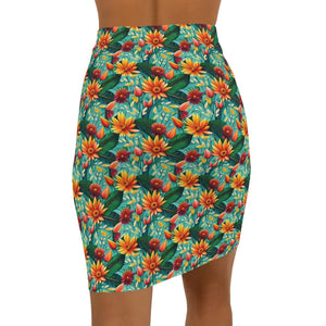 Women’s Mini Skirt Flower Pattern Stretchy Green - Dipaliz - Skirts