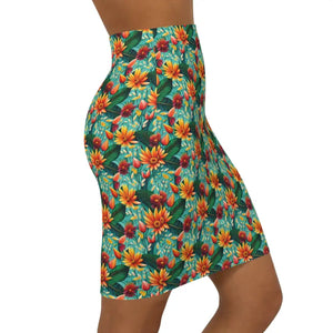 Women’s Mini Skirt Flower Pattern Stretchy Green - Dipaliz - Skirts