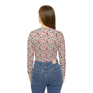 Long Sleeve v Neck Flowers Pattern Tee - Comfy Style - Dipaliz - T-shirts