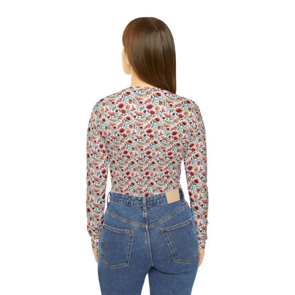 Blossom Into Style: Long Sleeve V-neck with Floral Flair - Shirts