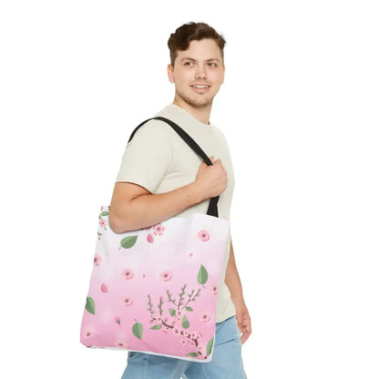 Chic Pink Tote: Floral Pattern for Style Elevation! - Bags