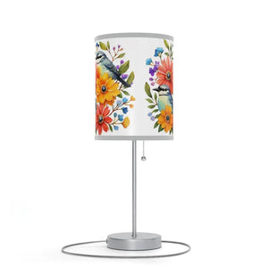 Flowers Lamp on Stand with Stunning Floral Art Shade - Dipaliz - Light Grey / Silver / one Size - Lamps