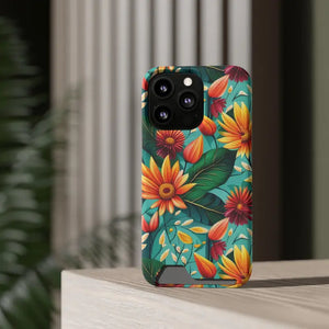 Phone Case with Vibrant Flowers and Card Holder - Dipaliz - Mobile Cases