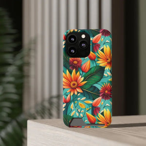 Phone Case with Vibrant Flowers and Card Holder - Dipaliz - Mobile Cases