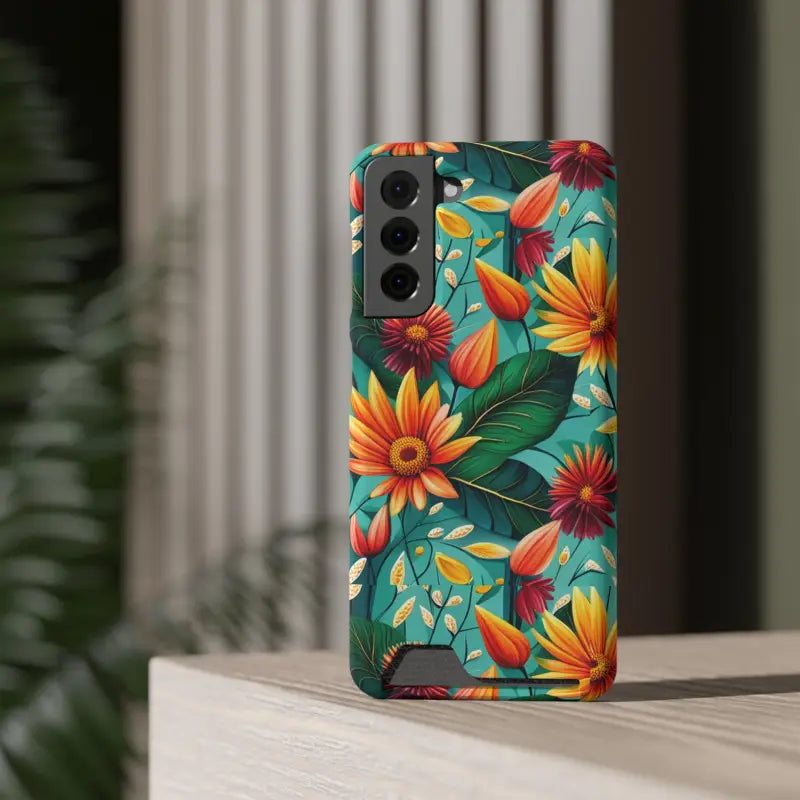 Vibrant Flower Phone Case with Card Holder Bliss